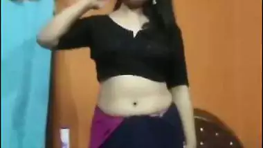 Cute girl stripping saree and showing naked boobs