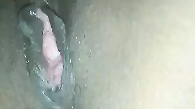 Man licks his wife’s shaved pussy like a dog