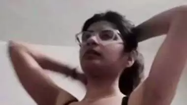 Short hair college girl stripping bra and showing boobs